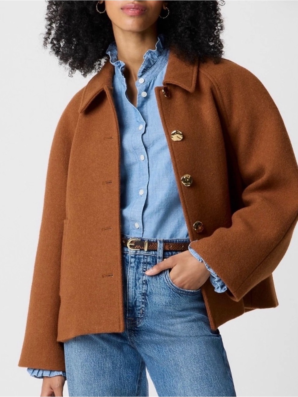 $298 J. Crew Brown Mocha Wool Peacoat with Gold Buttons Lg NWT